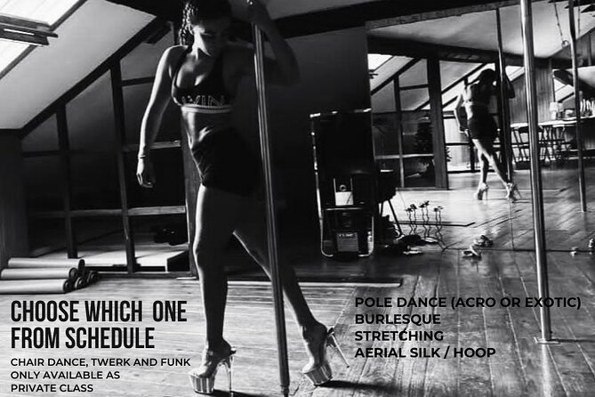 Dance Class (choose 1: Pole Dance, Burlesque or Aerial Silk/Hoop) - Pole dance for confidence, balance, and exercise